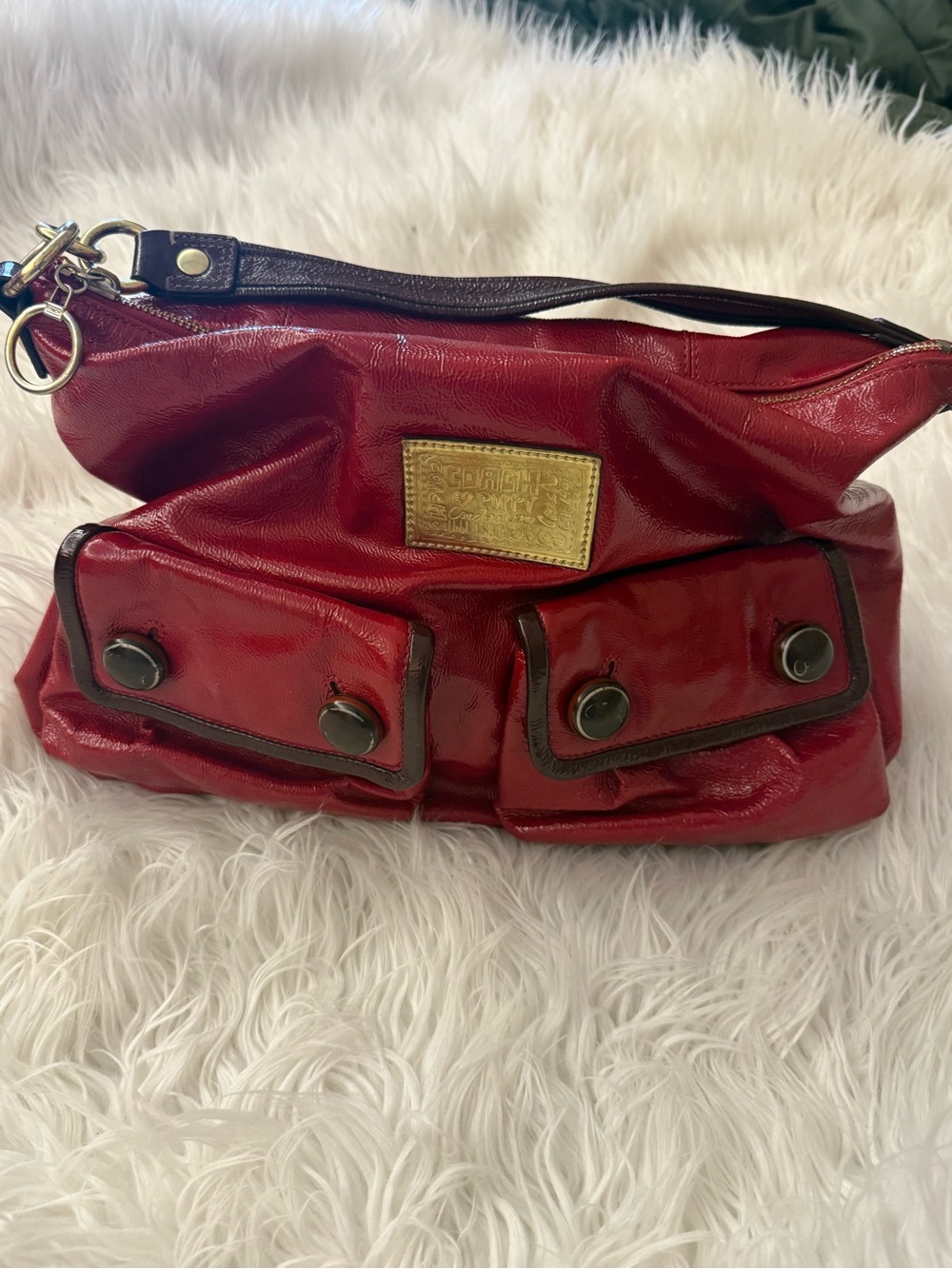 Coach Poppy Glam Madison Red Purse Patent Leather Authentic Shoulder Bag Y2K